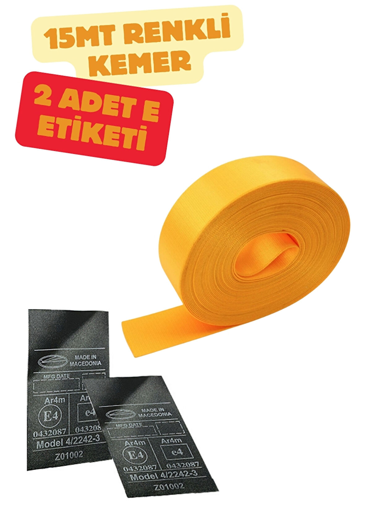 Sarı Renk Emniyet Kemeri 15mt. (Etiket Hediyeli)