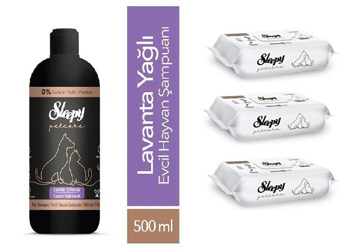 Sleepy Petcare Evcil Hayvan Şampuanı 500ml + 3 x Islak Bakım Havlusu 60lı