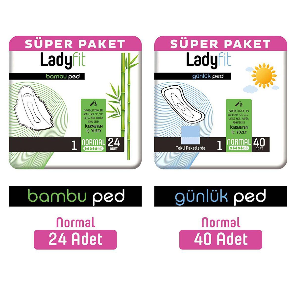 Ladyfit Bambu Ped Süper Normal 24 Adet + Günlük Ped Süper Normal 40 Adet