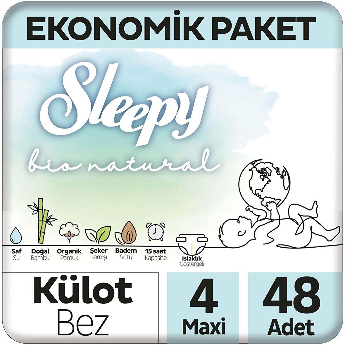 Sleepy Bio Natural Ekonomik Paket Külot Bez 4 Numara Maxi 48'li