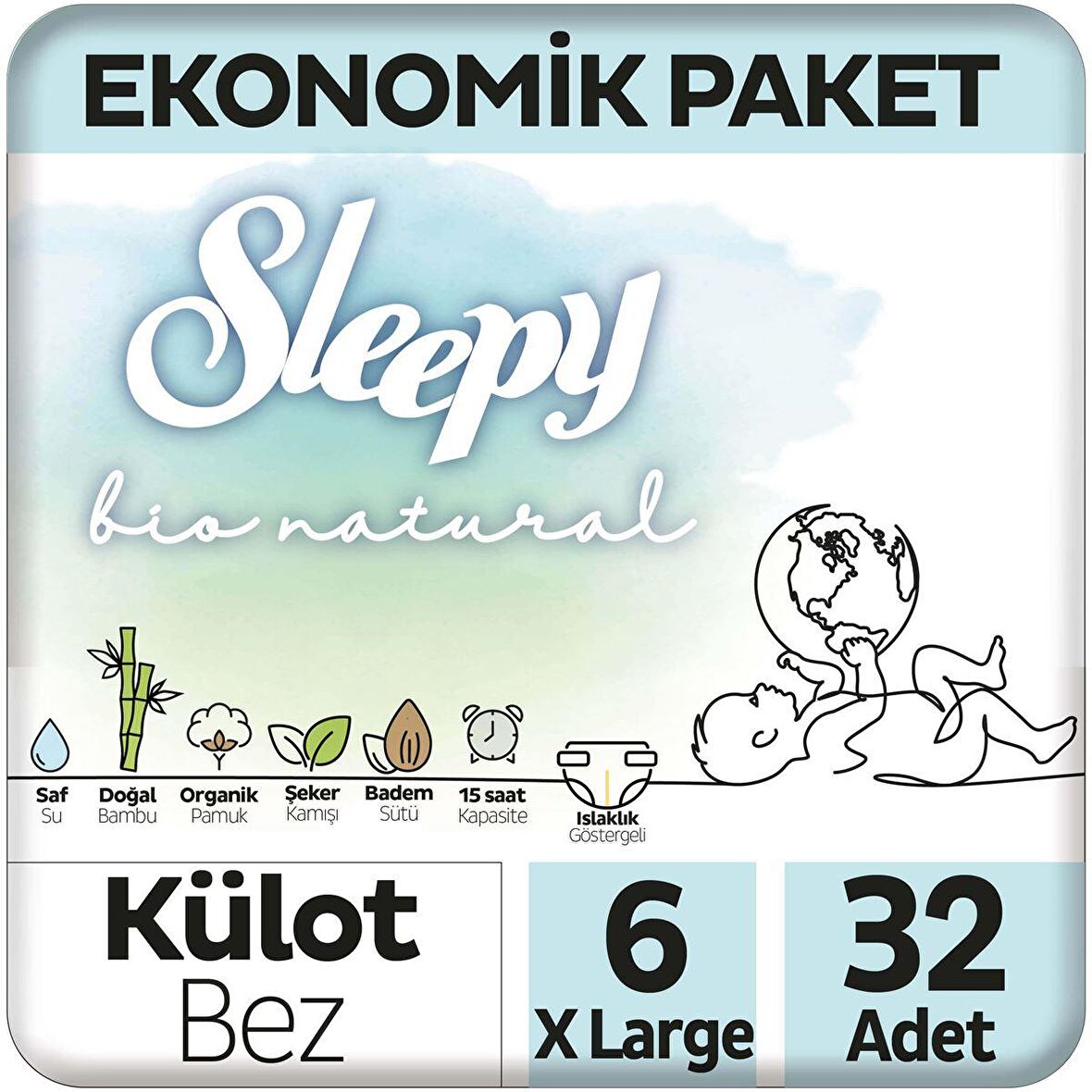 Sleepy Bio Natural Ekonomik Paket Külot Bez 6 Numara Xlarge 32'li