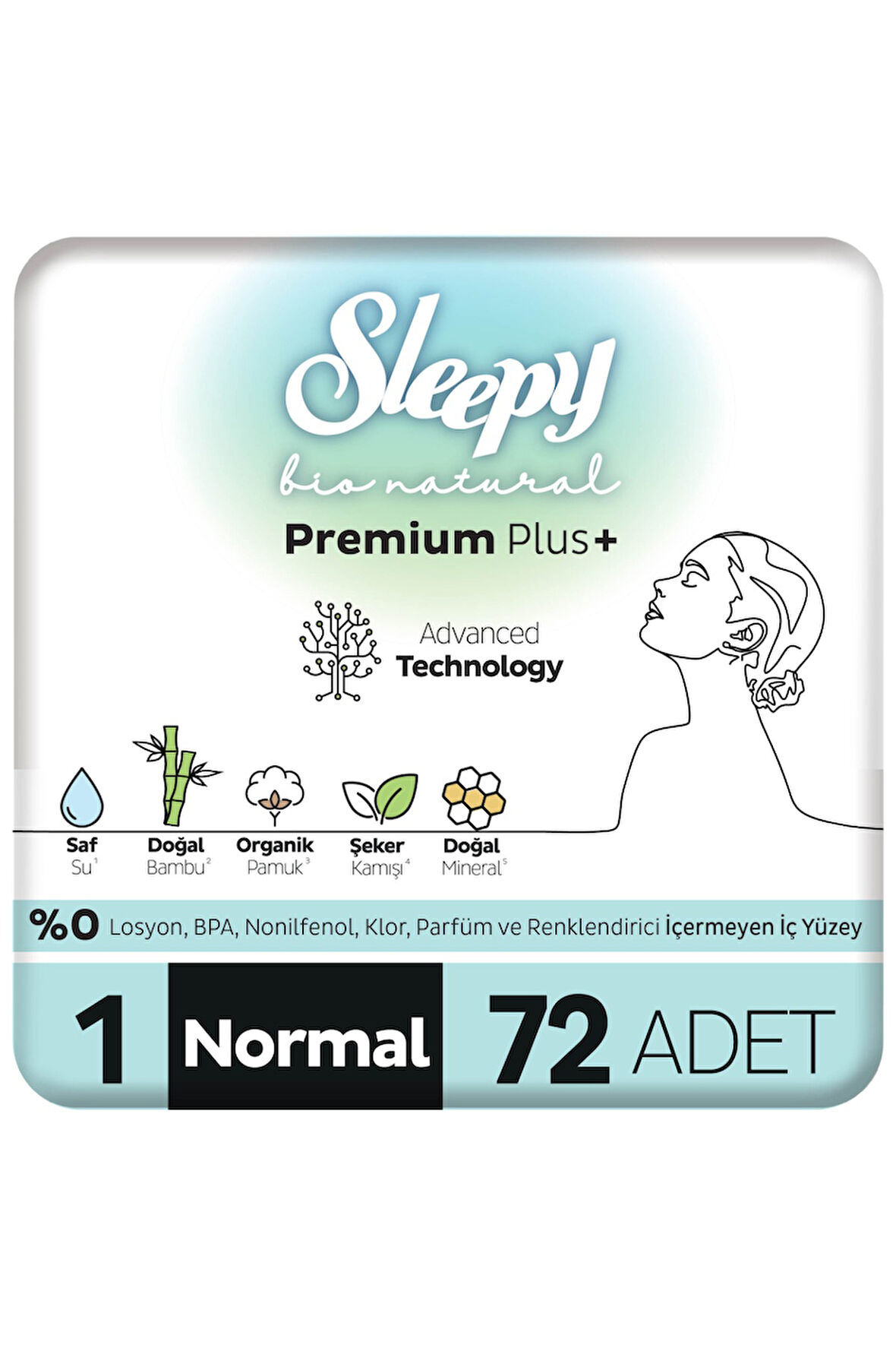 Sleepy Bio Natural Premium Plus Hijyenik Ped Süper Avantaj Paketi Normal 72 Adet