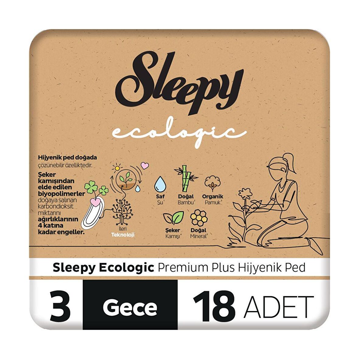 Sleepy Ecologic Premium Plus Gece Hijyenik Ped 18 Adet