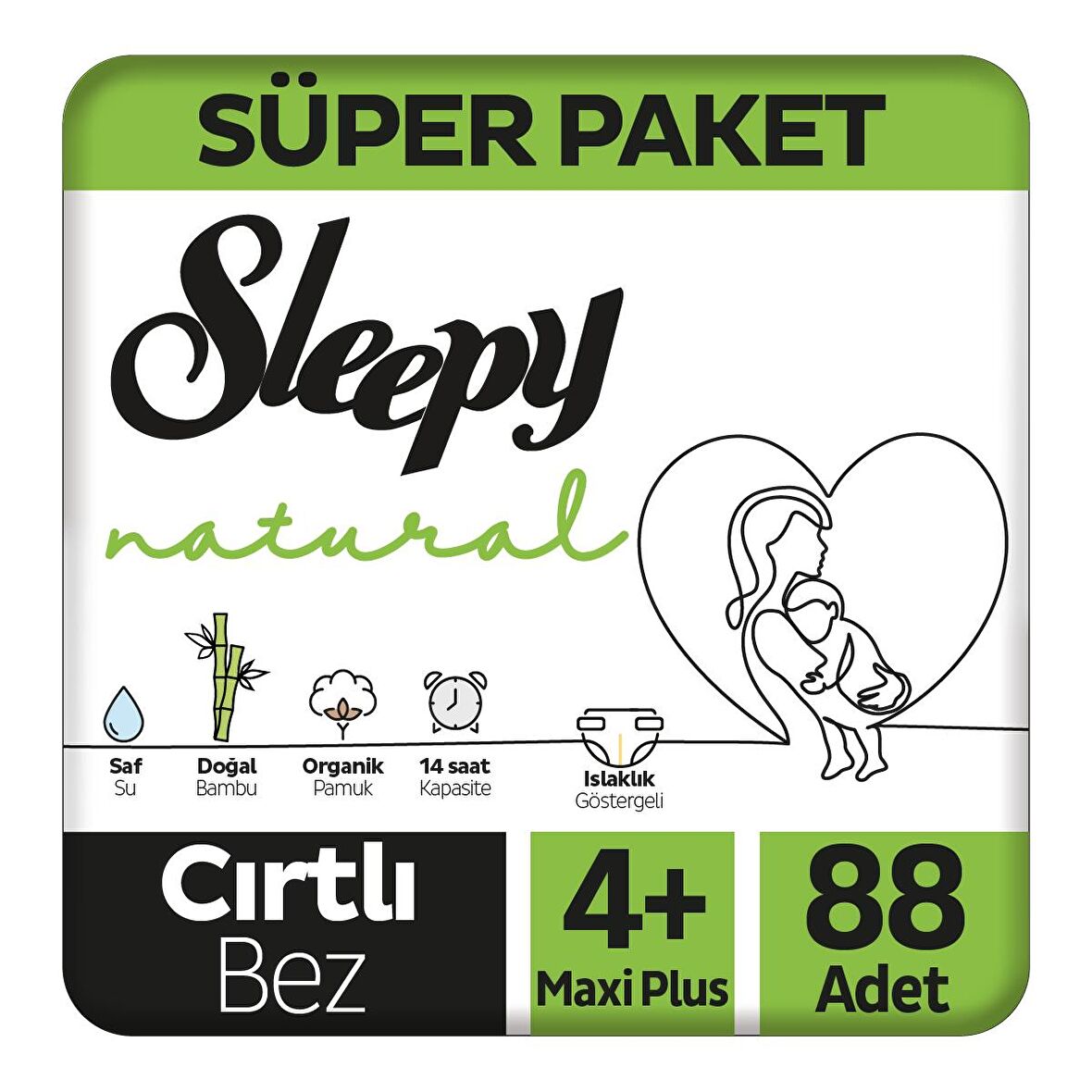 Sleepy Natural 4+ Numara Maxi Plus 88'li Cırtlı Bez