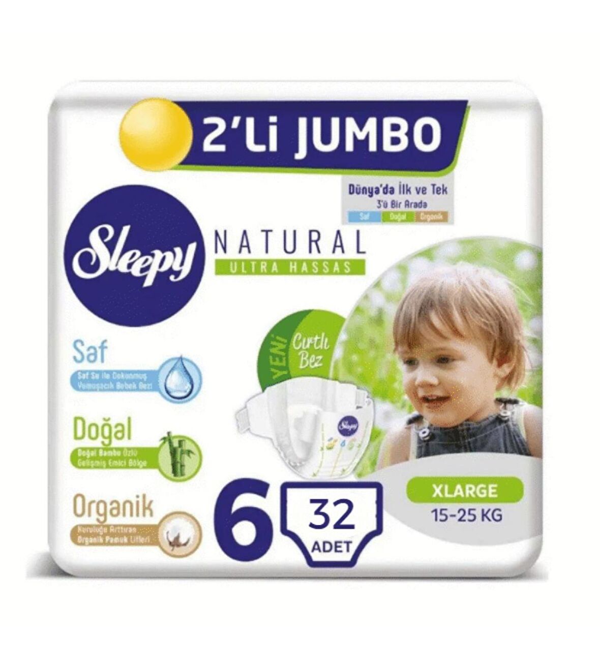 Sleepy Natural 6 Numara X Large 32'li Cırtlı Bez