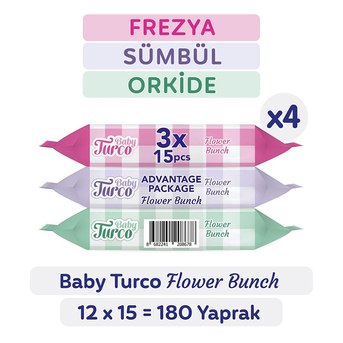 Baby Turco Flower Bunch Cep Mendili 12x15 (180 Yaprak)