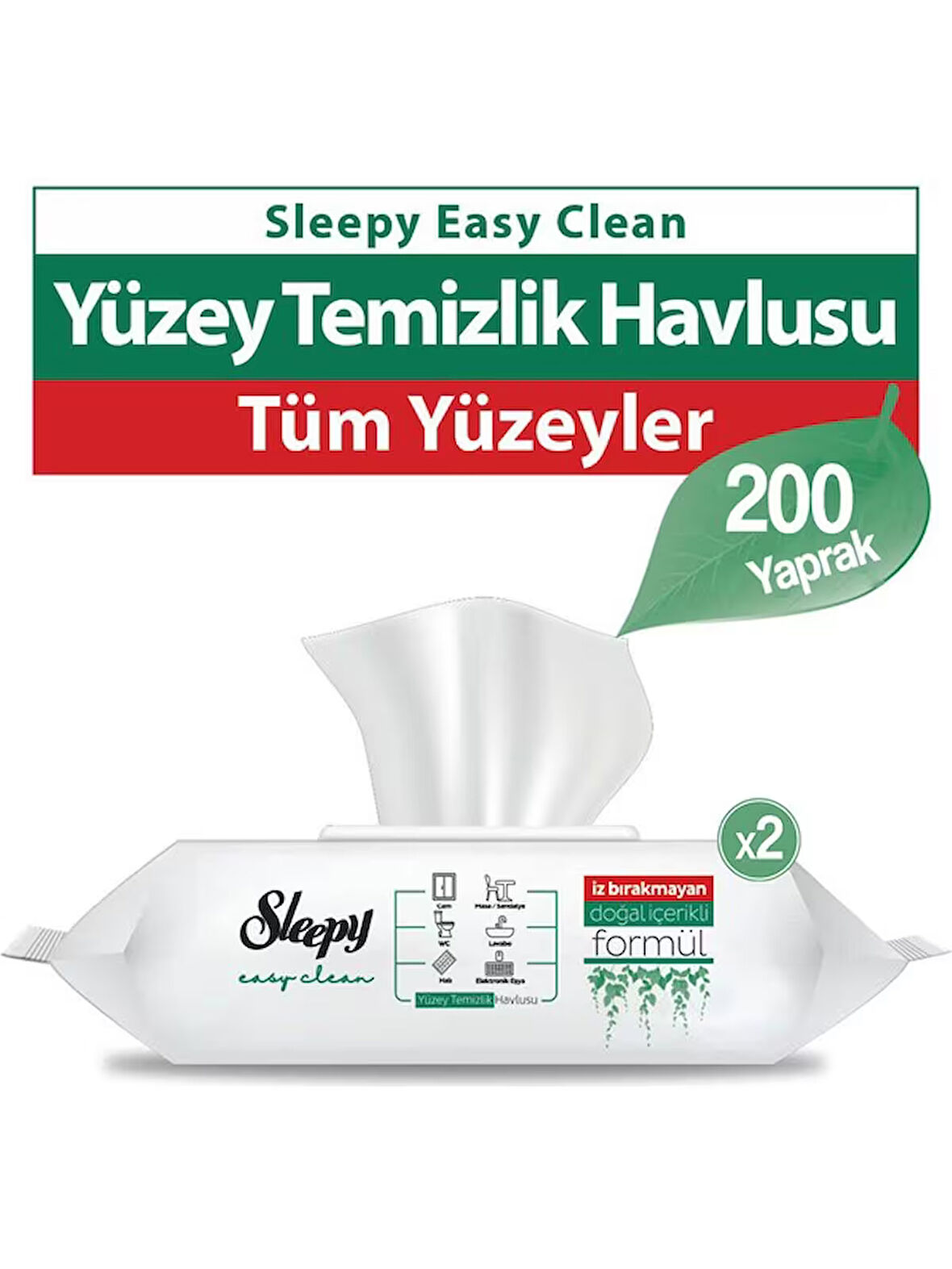 Sleepy Easy Clean Beyaz Sabun Katkılı Yüzey Temizlik Havlusu&Mendili 2x100 (200 Yaprak)