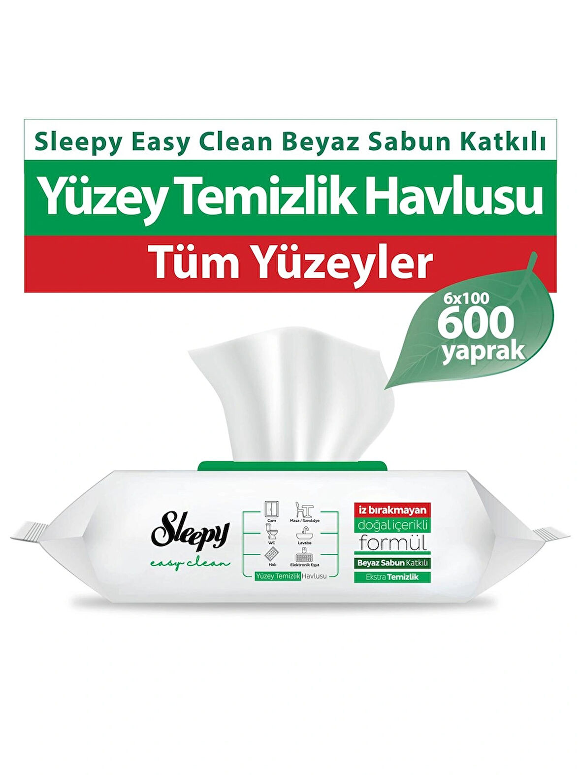Sleepy Easy Clean Beyaz Sabun Katkılı Yüzey Temizlik Havlusu&Mendili 6x100 (600 Yaprak)