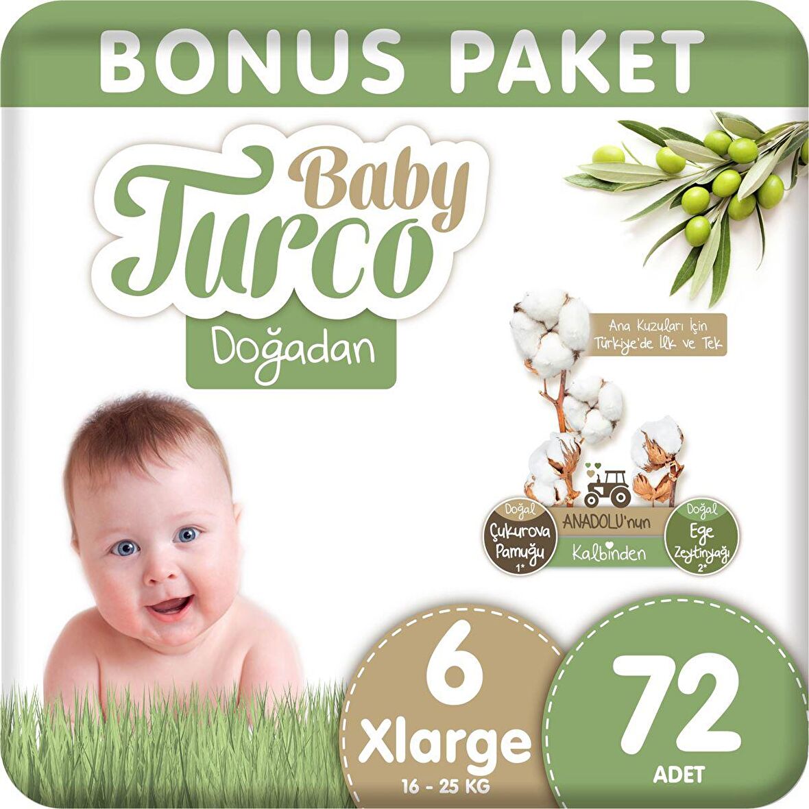 Baby Turco Doğadan 6 Numara X Large 72'li Bel Bantlı Bez