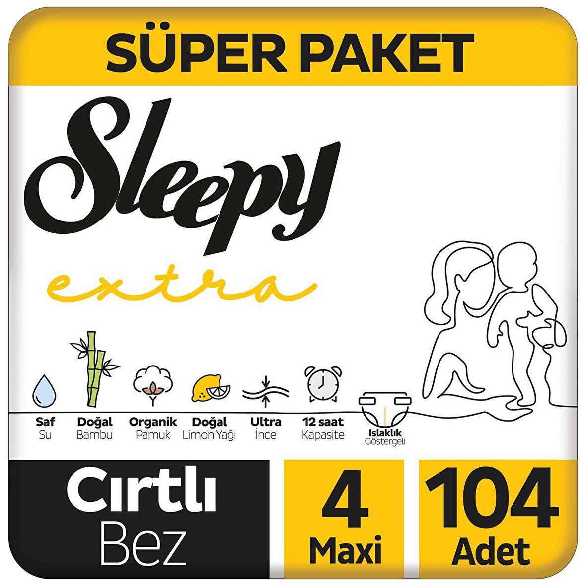 Sleepy Extra 4 Numara Maxi 104'lü Cırtlı Bez