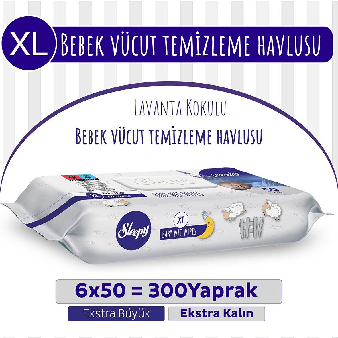 XL Lavanta Kokulu Bebek Vücut Temizleme Havlusu 6x50(300 Yaprak)