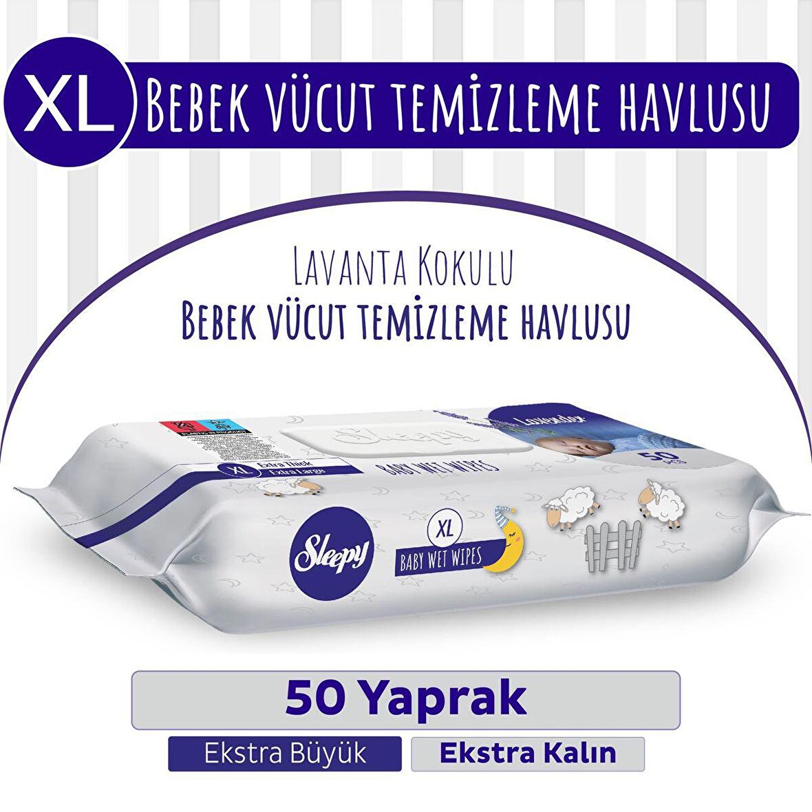 XL Lavanta Kokulu Bebek Vücut Temizleme Havlusu 50 Yaprak