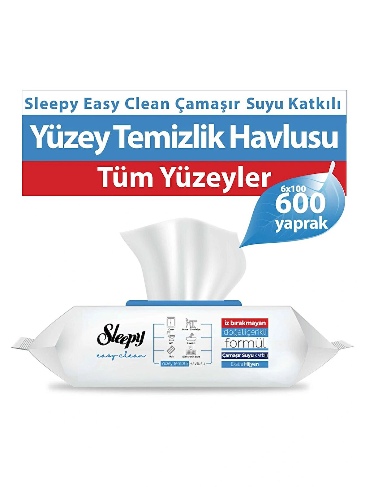 Sleepy Easy Clean Çamasır Suyu Katkılı Yüzey Temizlik Havlusu&Mendili 6x100 (600 Yaprak)