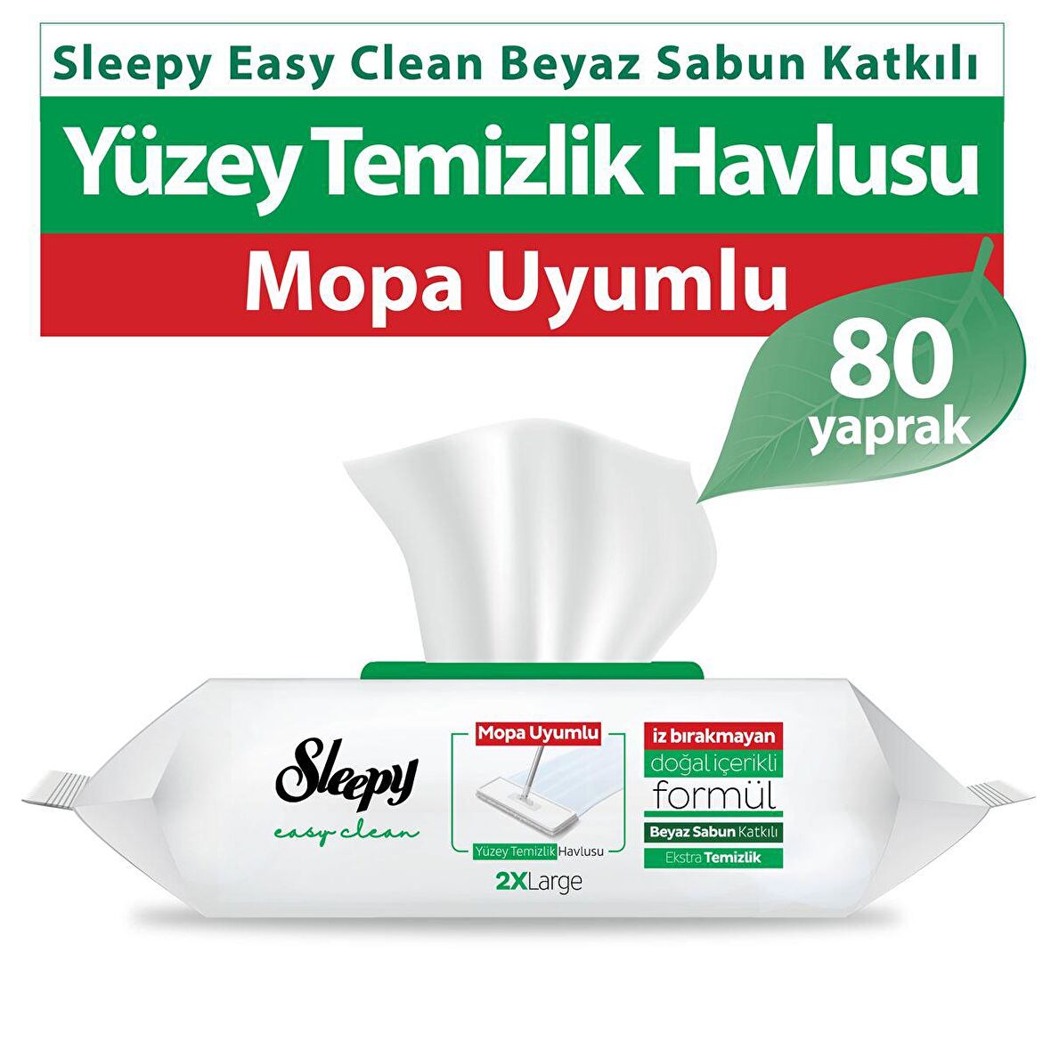 Sleepy Easy Clean Beyaz Sabun Katkılı Mopa Uyumlu Yüzey Temizlik Havlusu 80 Yaprak