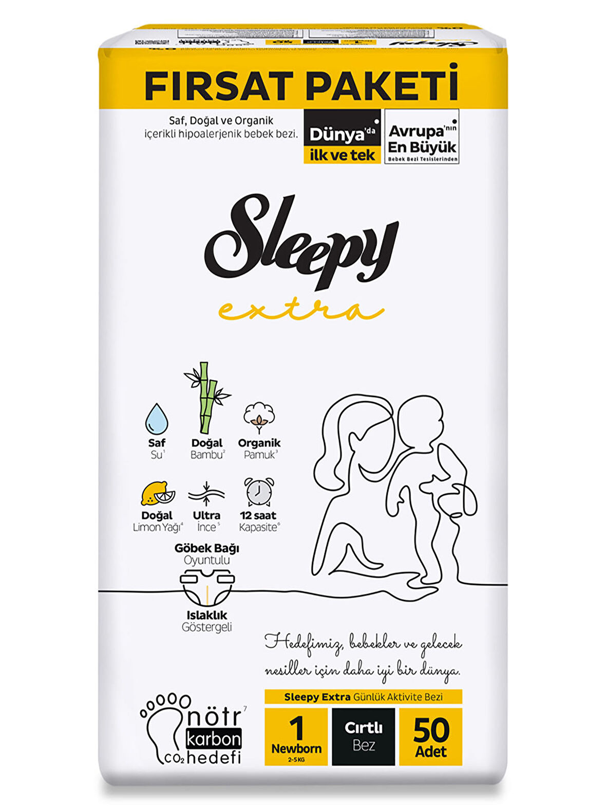 Sleepy Extra Günlük Aktivite Fırsat Paketi Bebek Bezi 1 Yenidoğan Numara 50 Adet