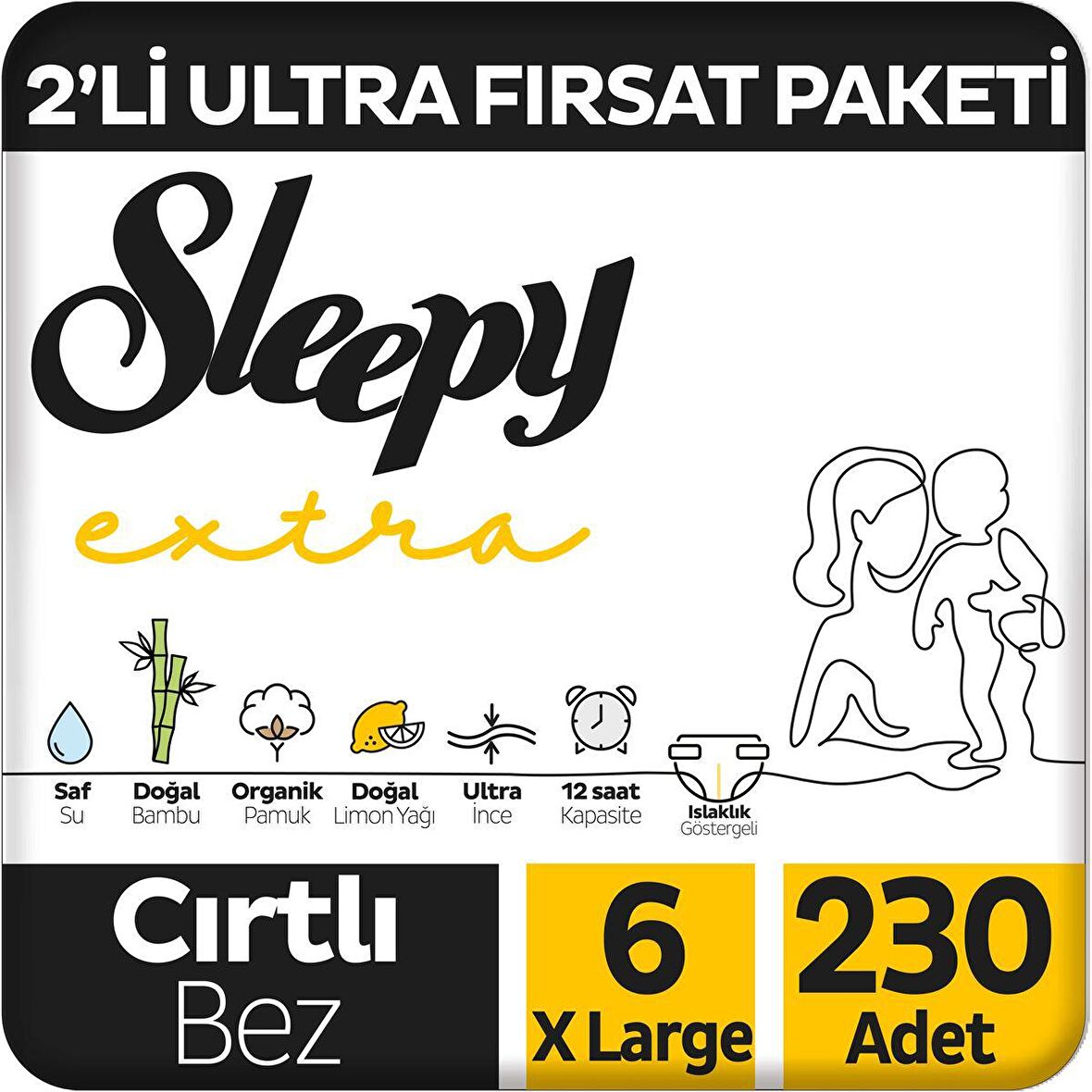 Sleepy Extra Günlük Aktivite 2'li Ultra Fırsat Paketi Bebek Bezi 6 Numara Xlarge 230 Adet