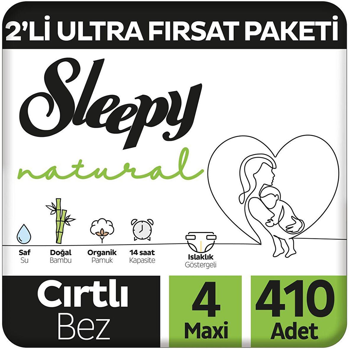 Sleepy Natural 2'li Ultra Fırsat Paketi Bebek Bezi 4 Numara Maxi 410 Adet