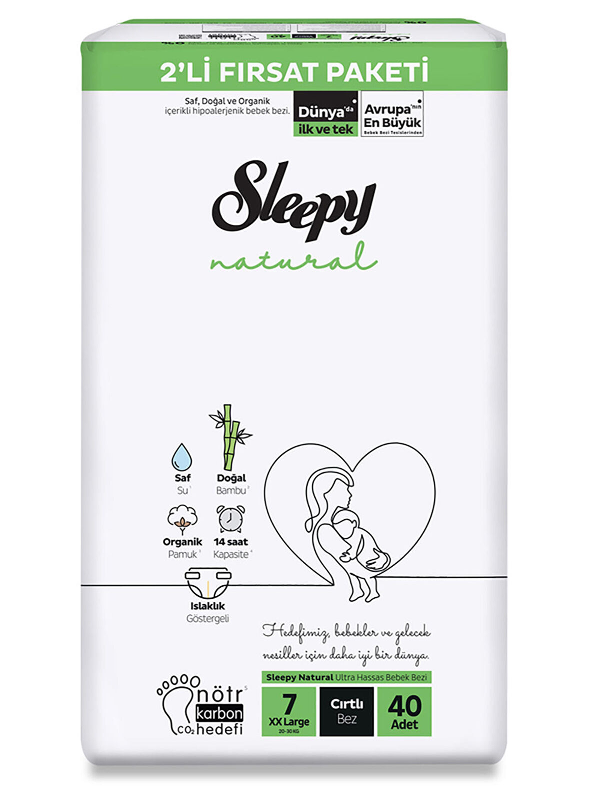 Sleepy Natural Fırsat Paketi Bebek Bezi 7 Xxlarge Numara 40 Adet