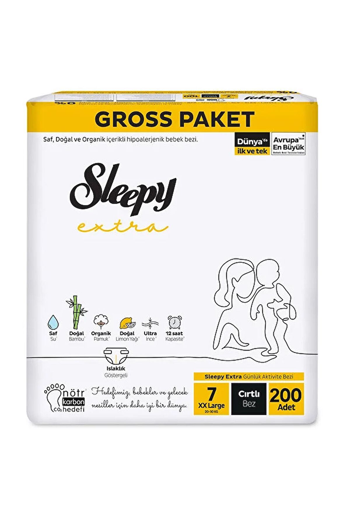 Sleepy Extra Günlük Aktivite 7 Numara XX Large 200'lü Bebek Bezi