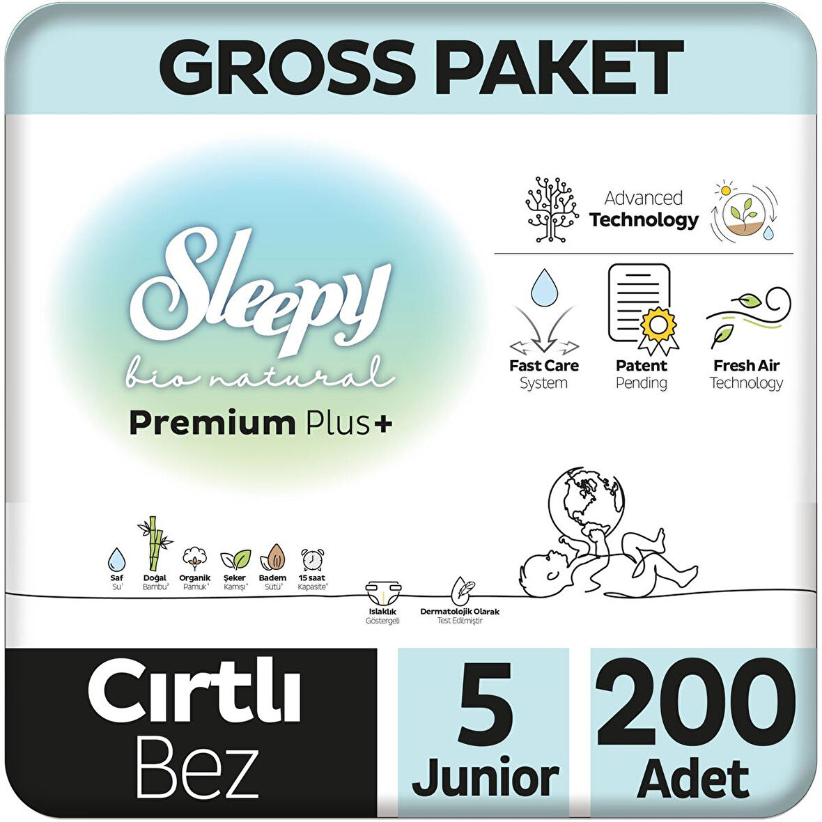 Sleepy Bio Natural Premium Plus Gross Paket Bebek Bezi 5 Numara Junior 200 Adet