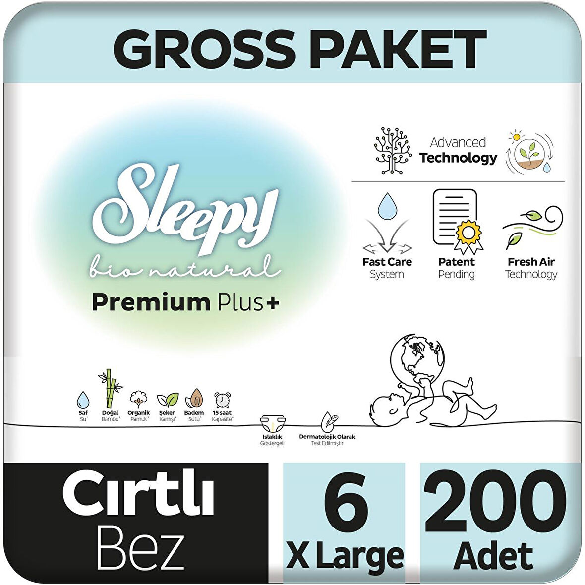 Sleepy Bio Natural Premium Plus Gross Paket Bebek Bezi 6 Numara Xlarge 200 Adet