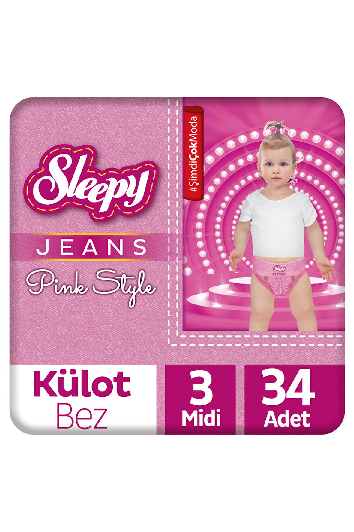 Sleepy Pink Jeans Külot Bez 3 Numara Midi 34 Adet