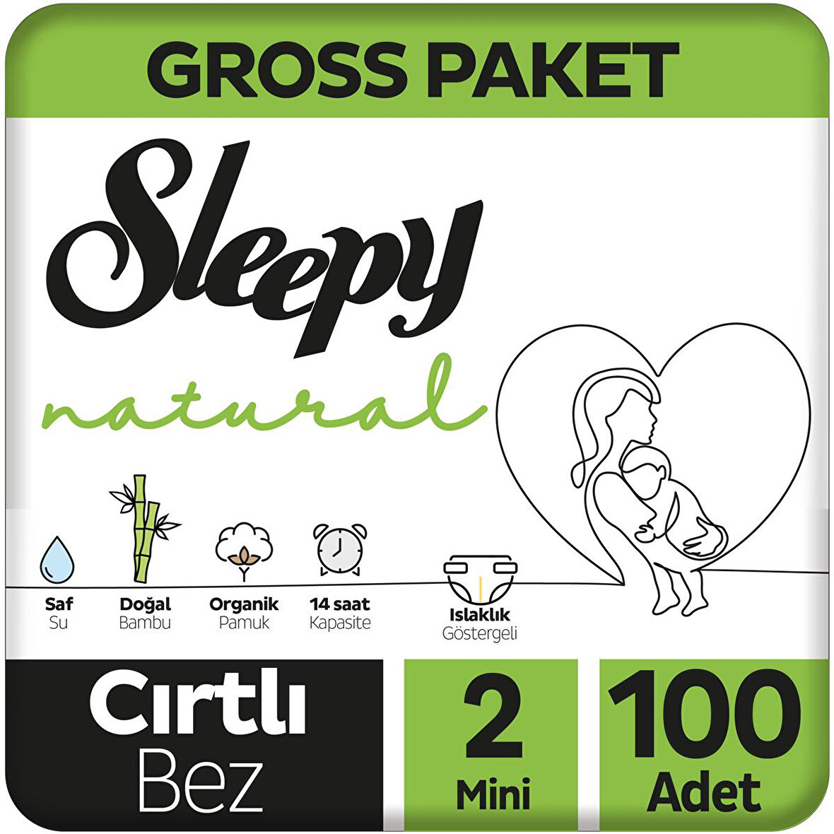 Sleepy Natural Gross Paket Bebek Bezi 2 Numara Mini 100 Adet