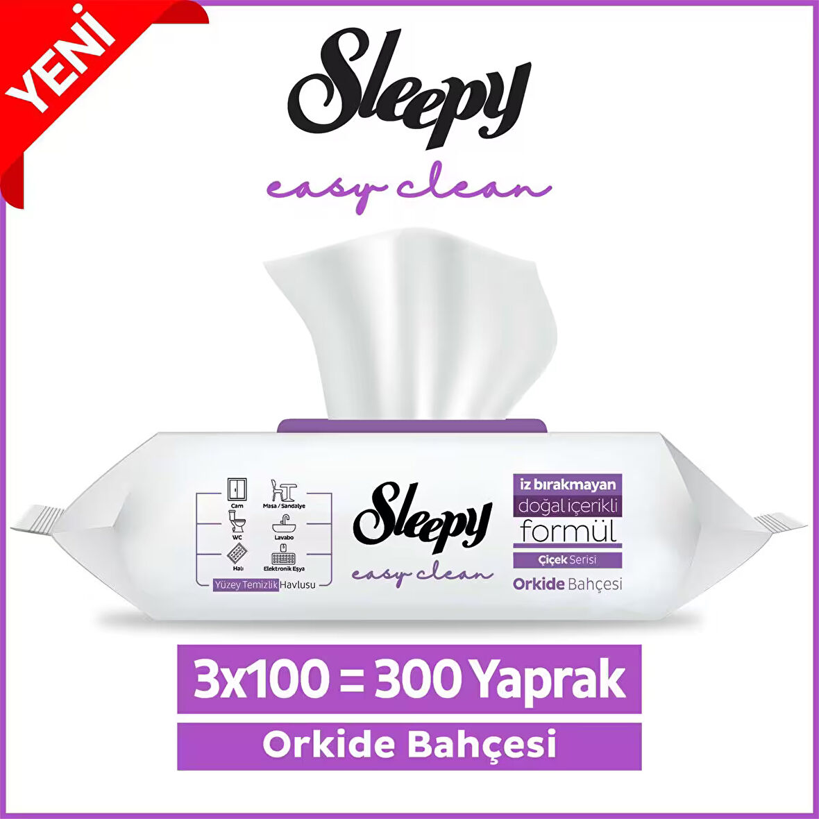 Sleepy Easy Clean Orkide Bahçesi Yüzey Temizlik Havlusu&Mendili 3x100 (300 Yaprak)