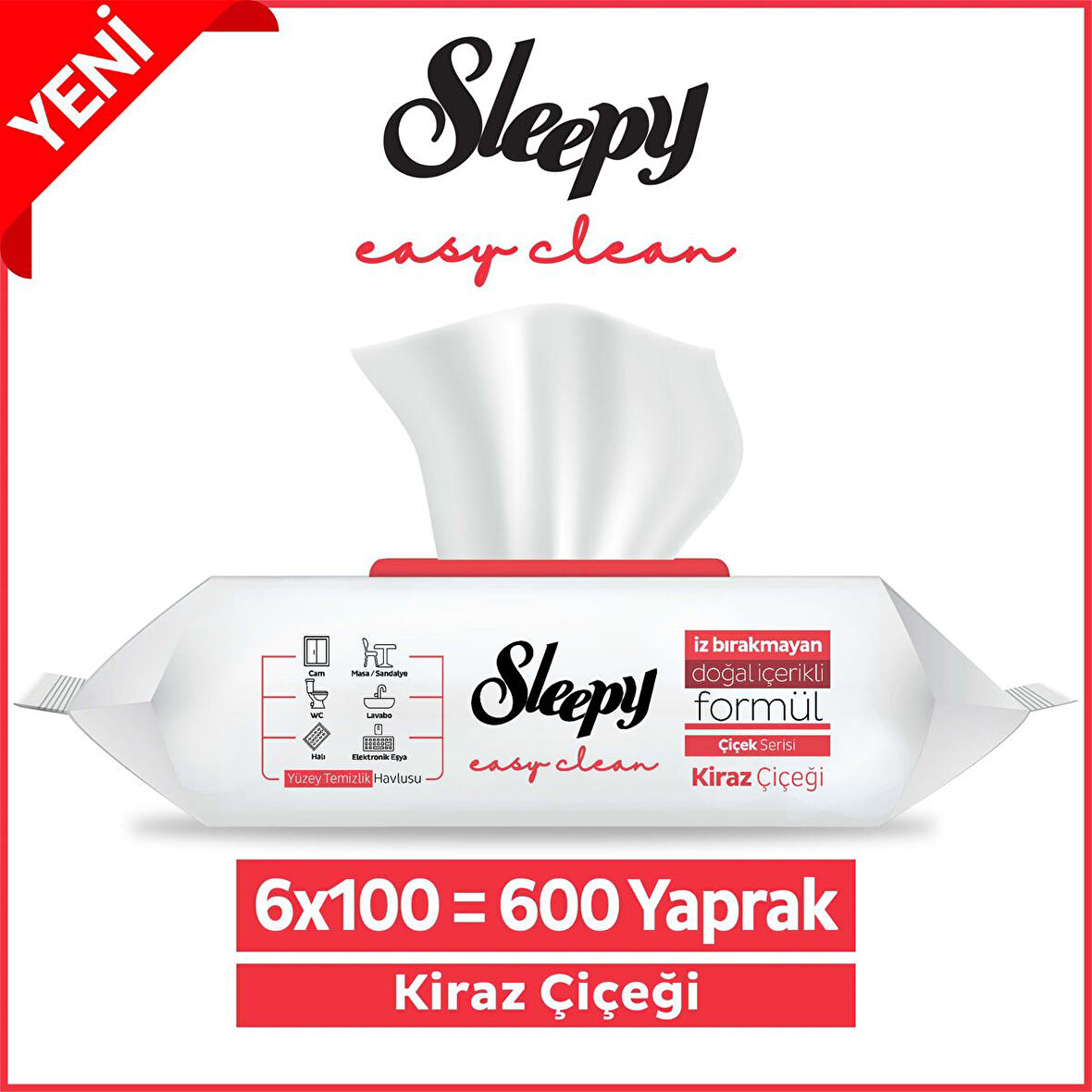 Sleepy Easy Clean Kiraz Çiçeği Yüzey Temizlik Havlusu 6x100 (600 Yaprak)