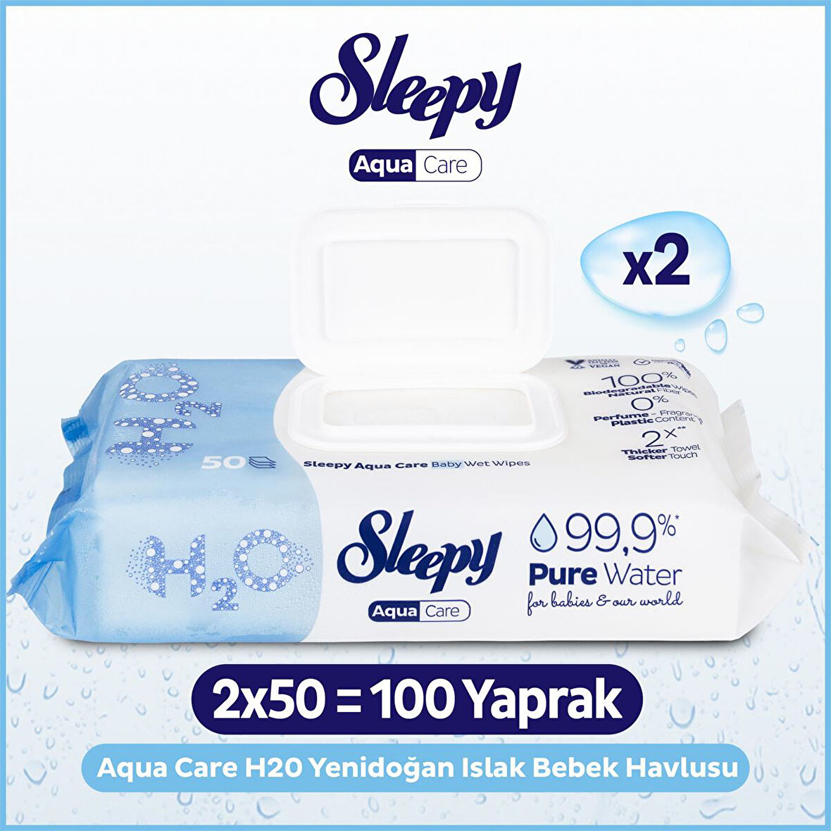 Sleepy AquaCare H2O Yenidoğan Islak Bebek Havlusu 2x50