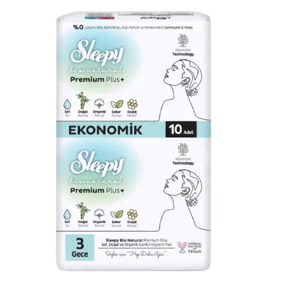 SLEEPY BİO NATURAL PREMİUM PLUS+ 3 GECE 10 PCS