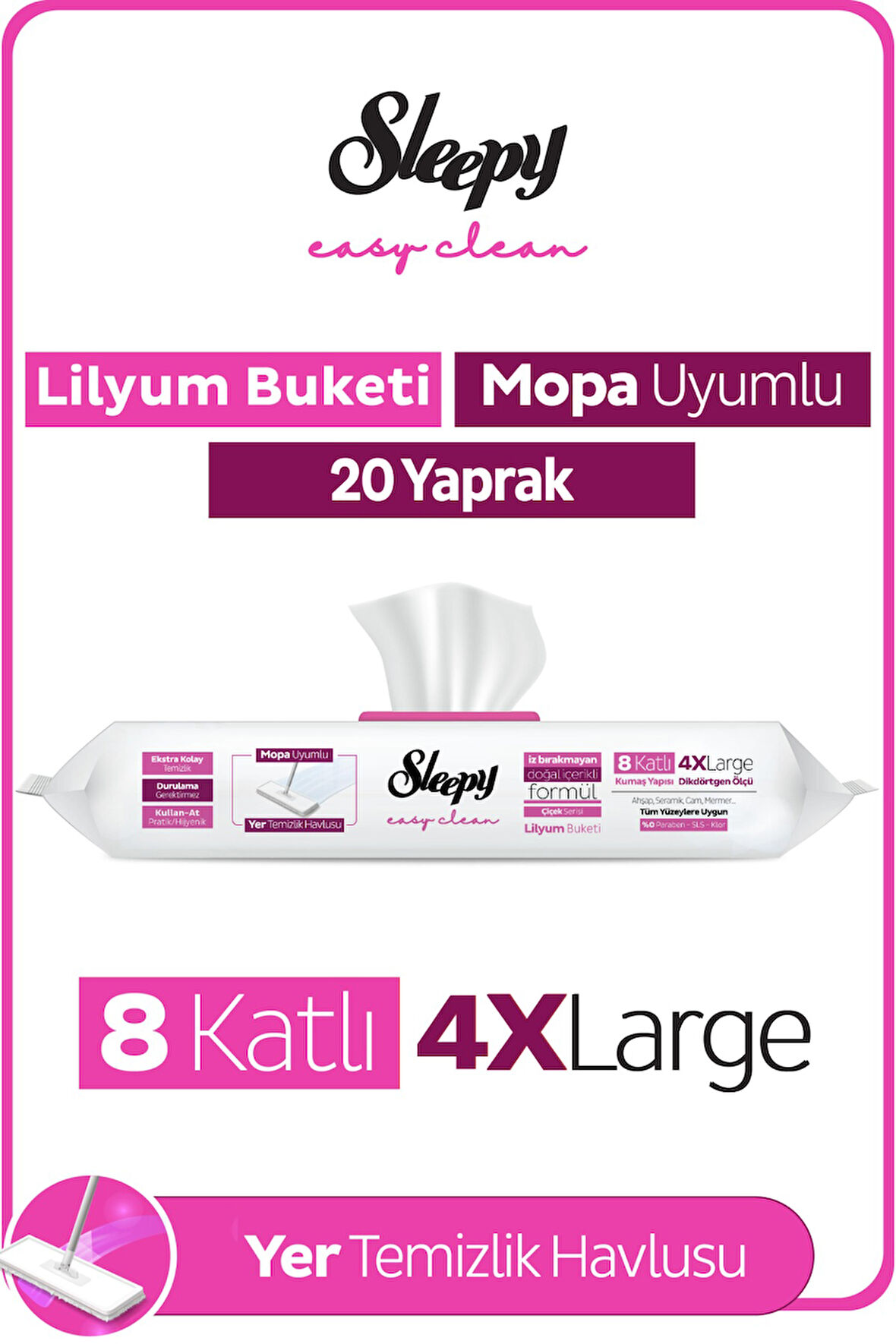 Sleepy Easy Clean Lilyum Buketi Mopa Uyumlu Yer Temizlik Havlusu&Mendili 20 Yaprak