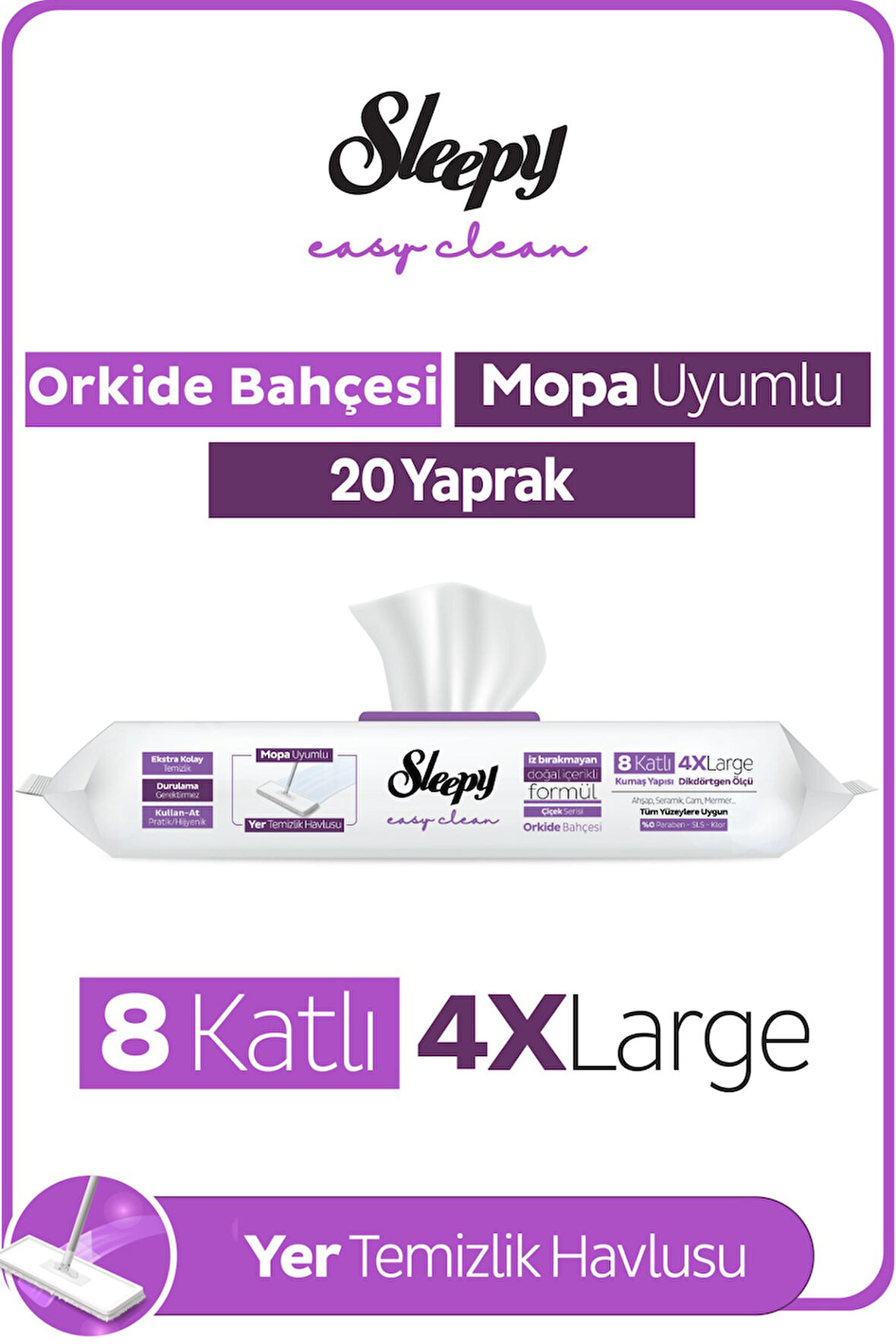 Sleepy Easy Clean Orkide Bahçesi Mopa Uyumlu Yer Temizlik Havlusu&Mendili 20 Yaprak