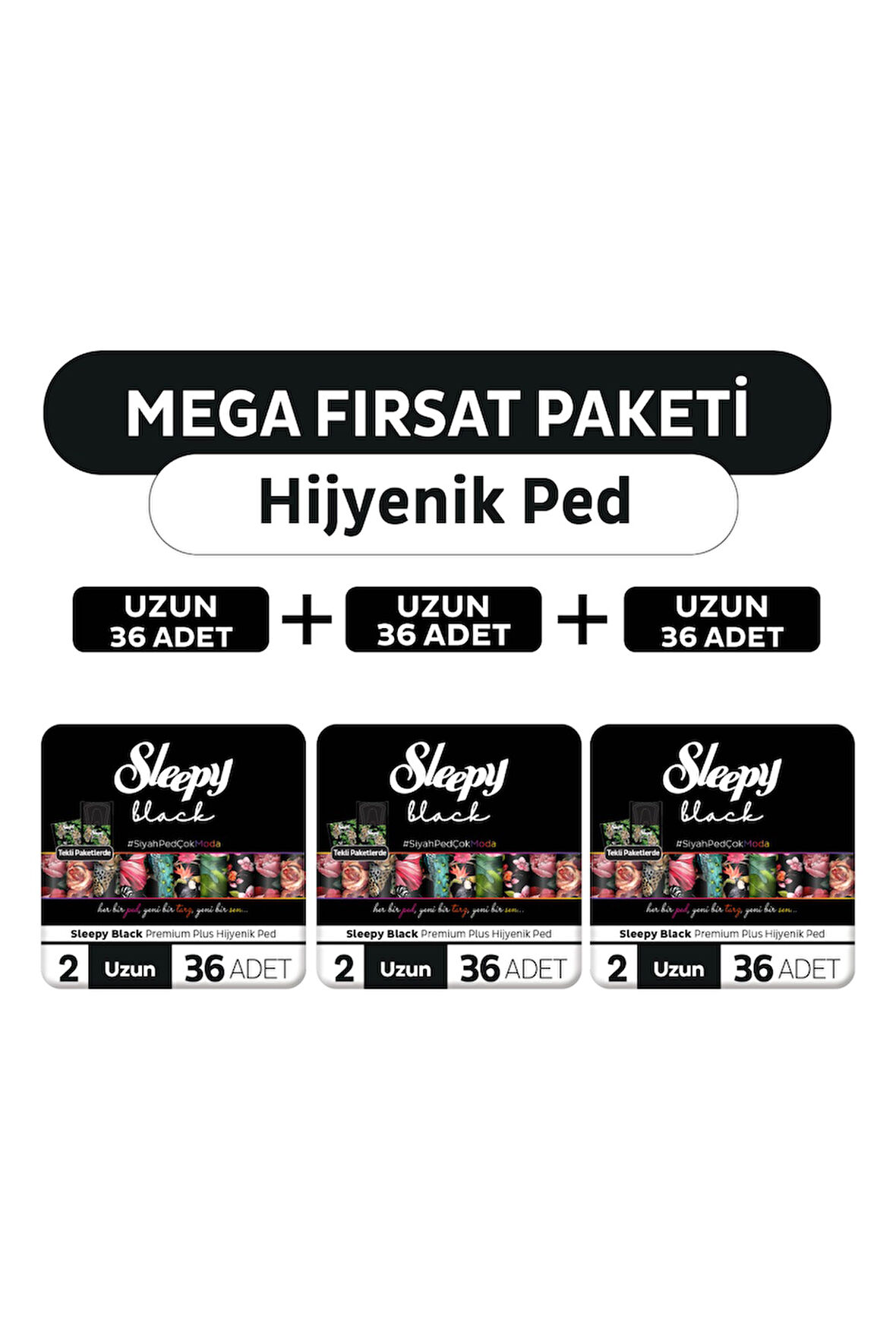 Sleepy Black Premium Plus Hijyenik Ped Mega Fırsat Paketi Uzun 108 Adet