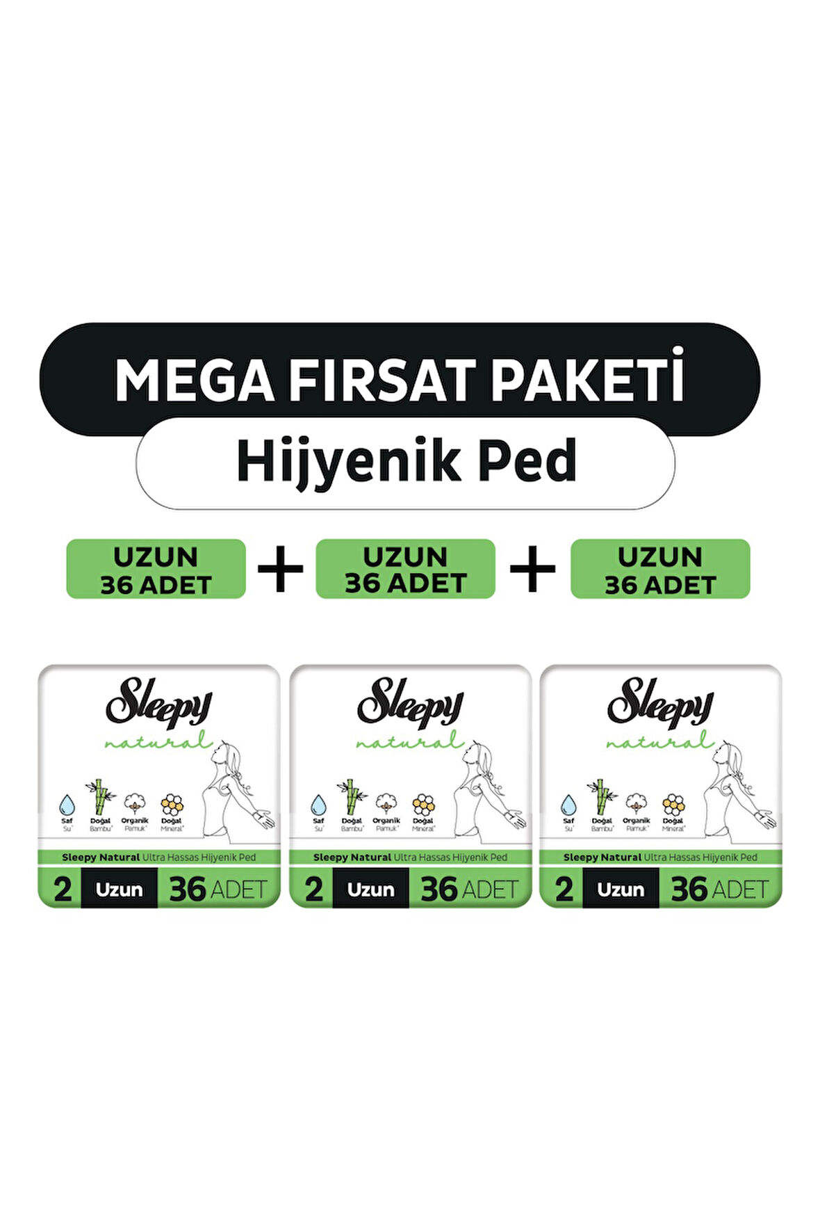 Sleepy Natural Ultra Hassas Hijyenik Ped Mega Fırsat Paketi Uzun 108 Adet