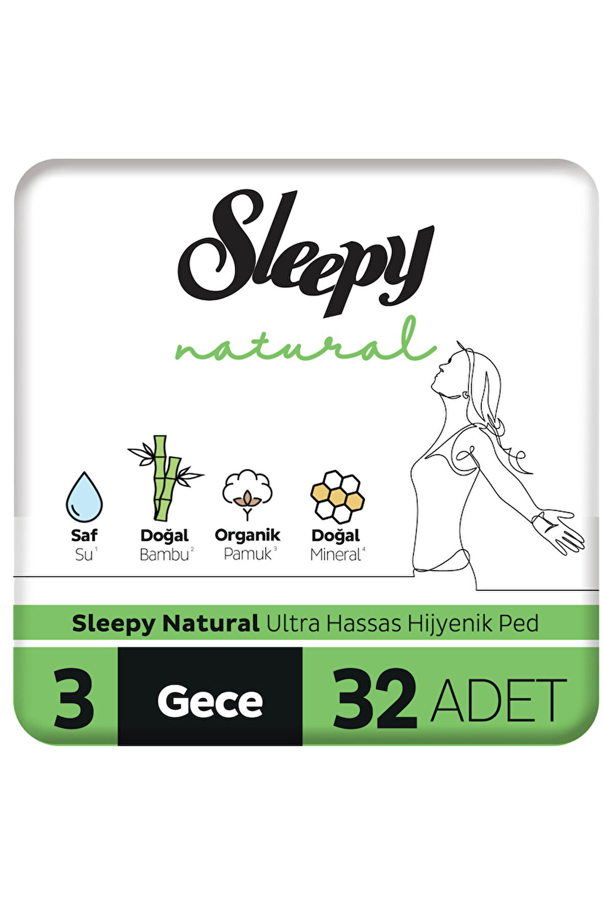 Sleepy Natural Ultra Hassas Hijyenik Ped Gece 32 Adet