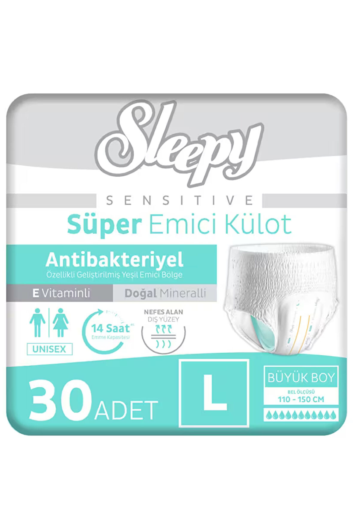 Sleepy Sensitive Antibakteriyel Emici Külot Large 30 Adet
