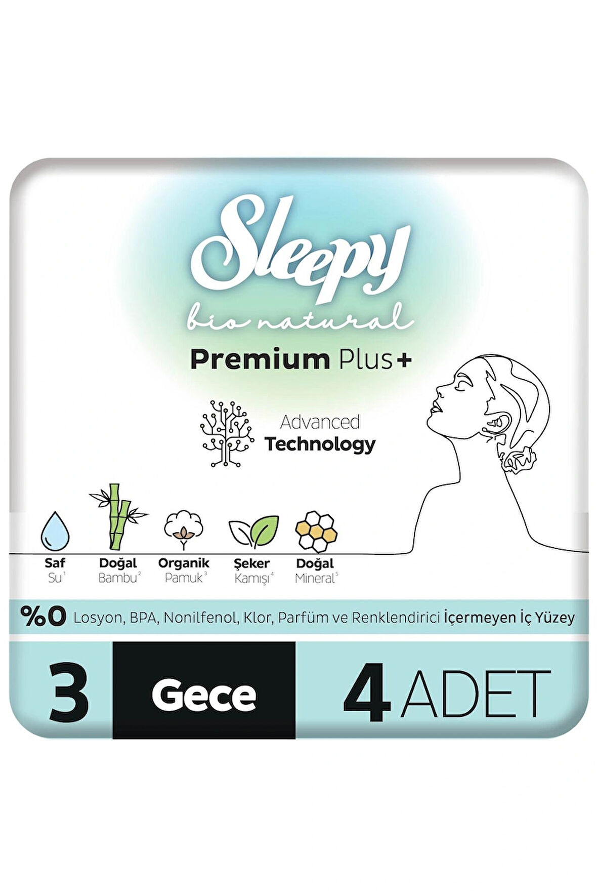 Sleepy Bio Natural Premium Plus Hijyenik Ped Deneme Paketi Gece 4 Adet