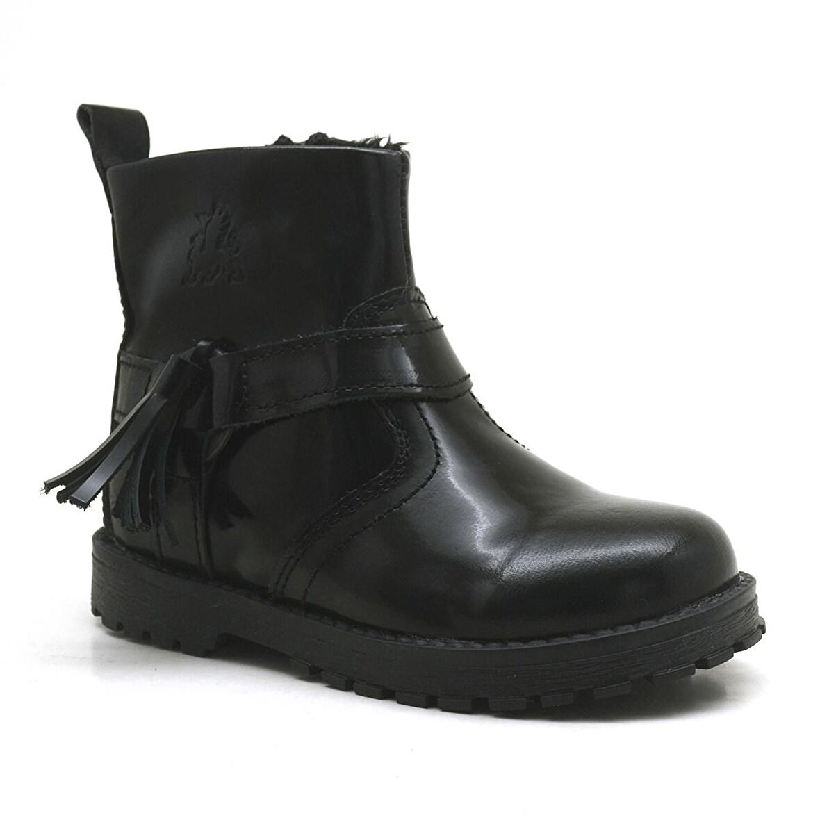 Chiron Hakiki Deri Siyah Rugan Püsküllü Kız Bebek Bot