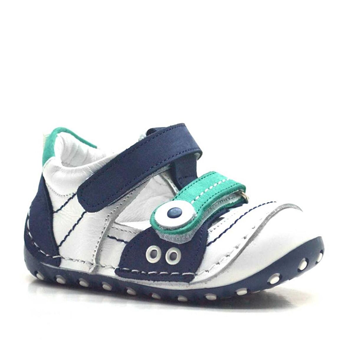 Hakiki Deri Lacivert Cırtlı Yazlık İlk Adım Ayakkabı