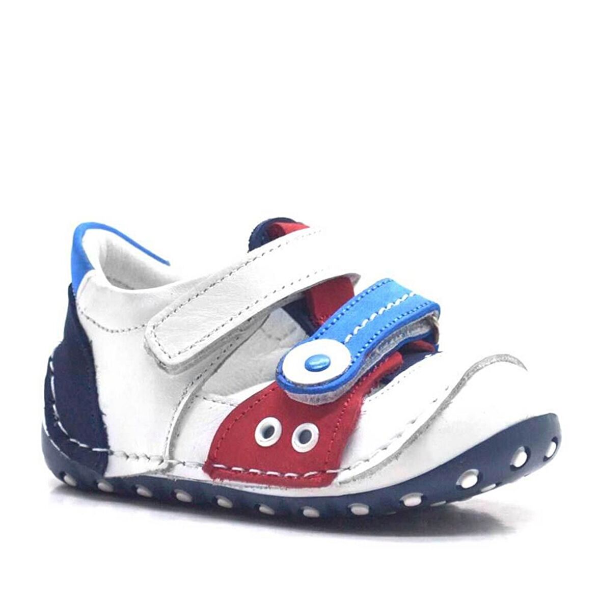 Hakiki Deri Beyaz Cırtlı Yazlık İlk Adım Ayakkabı