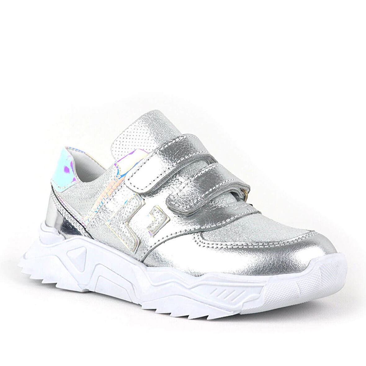 Rakerplus Hakiki Deri Gümüş Renl Cırtlı Kız Çocuk Sneaker Ayakkabı