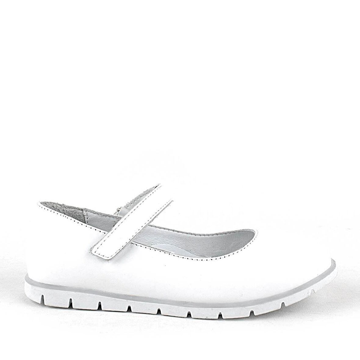 Rakerplus Hakiki Deri Beyaz Kız Çocuk Babet