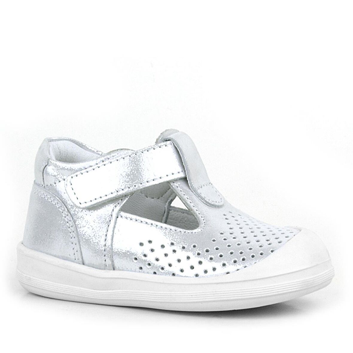 Rakerplus Shaun Hakiki Deri Beyaz Simli Cırtlı Anatomik Bebek Sandalet Ayakkabı