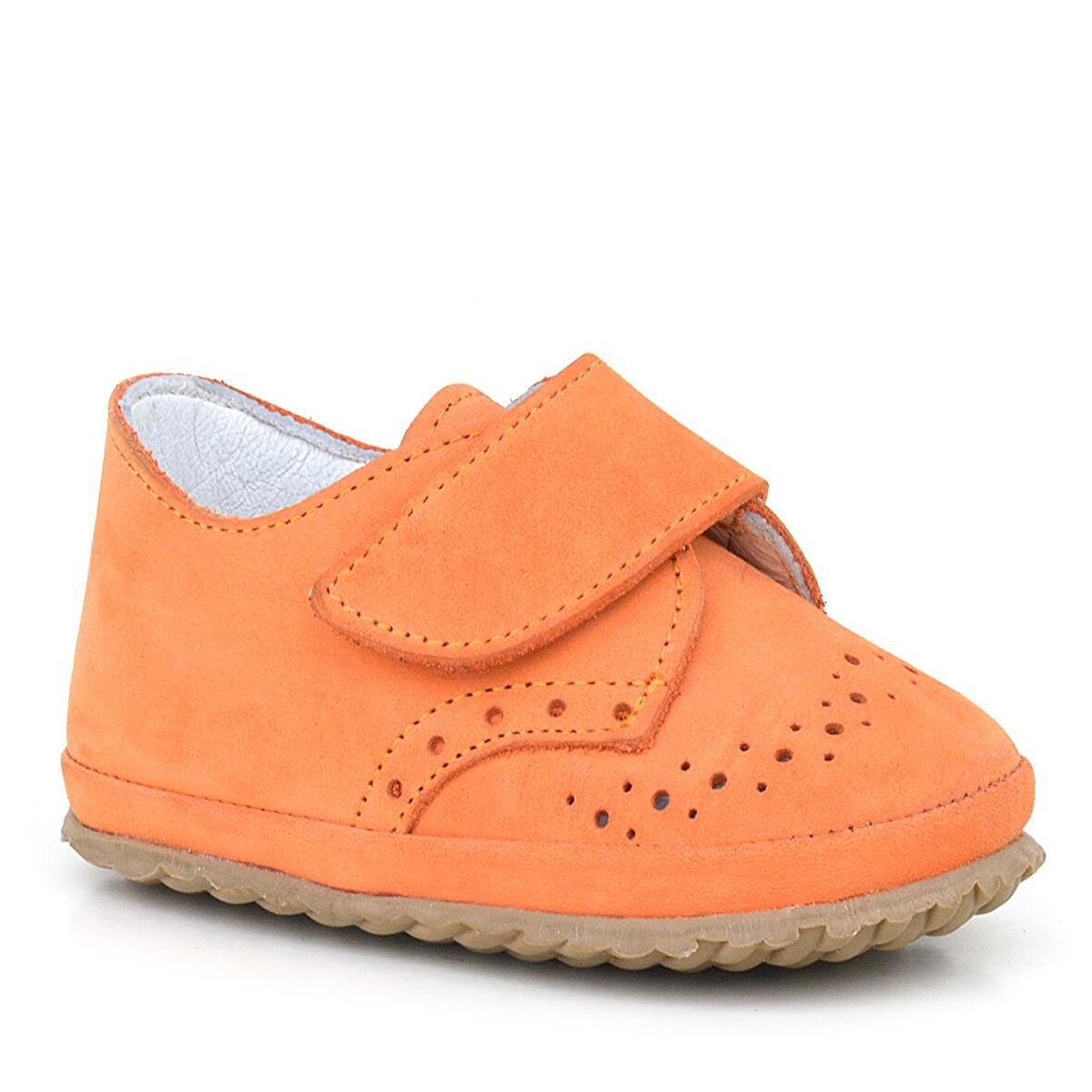 Hakiki Deri Turuncu Cırtlı Bebek Patik Ayakkabı