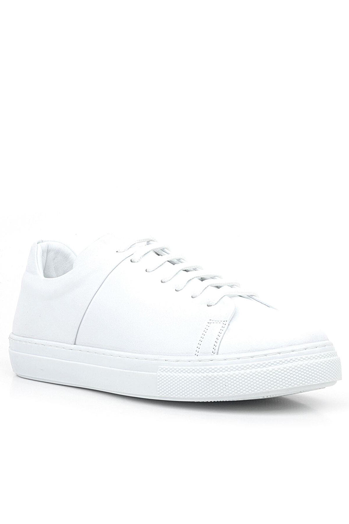 Beyaz Hakiki Deri Kadın Bağcıklı Sneaker Ayakkabı