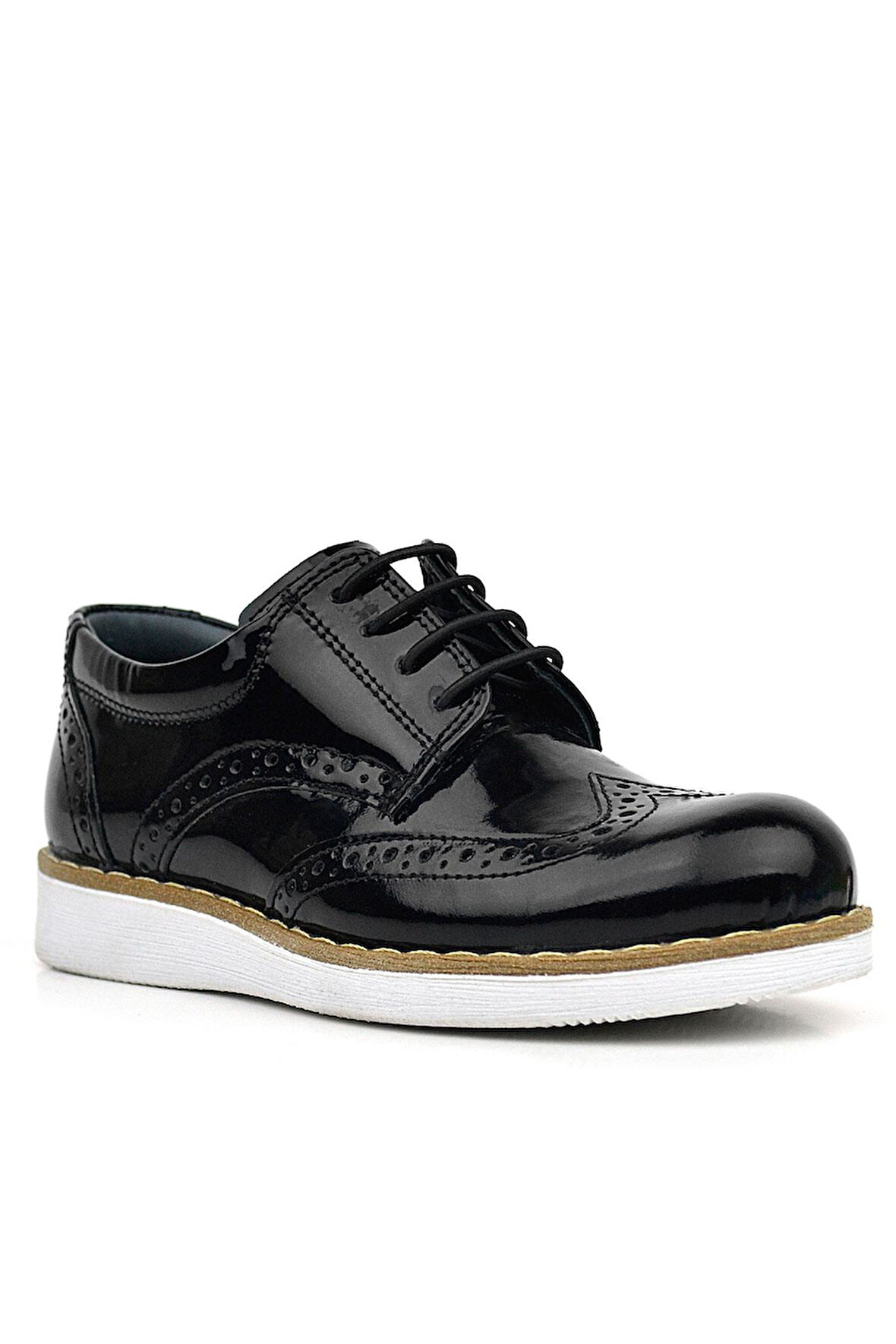 Rakerplus Hidra Hakiki Deri Siyah Rugan Bağcıklı Erkek Çocuk Klasik Ayakkabı