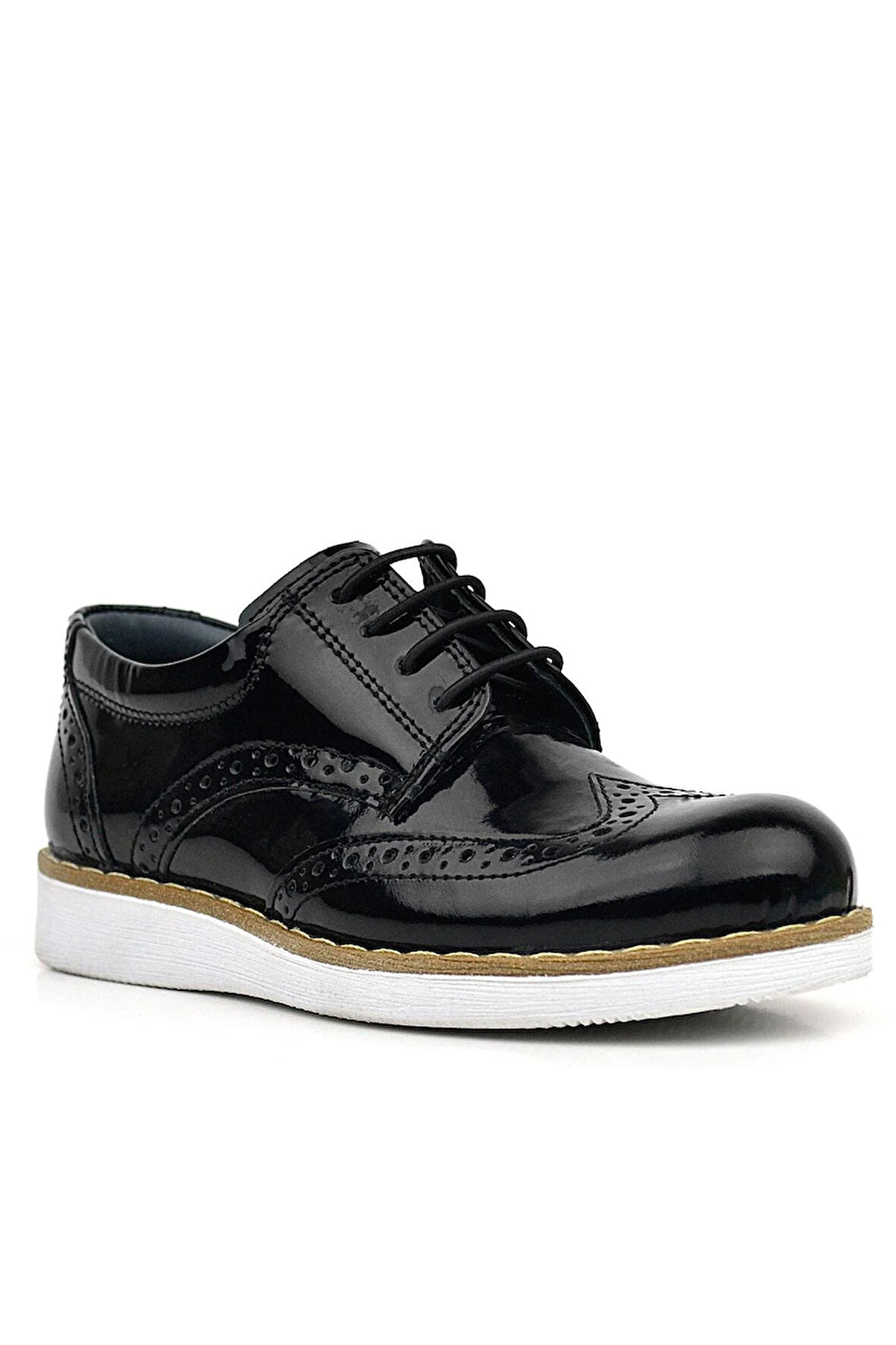 Rakerplus Hidra Hakiki Deri Siyah Rugan Bağcıklı Erkek Çocuk Klasik Ayakkabı