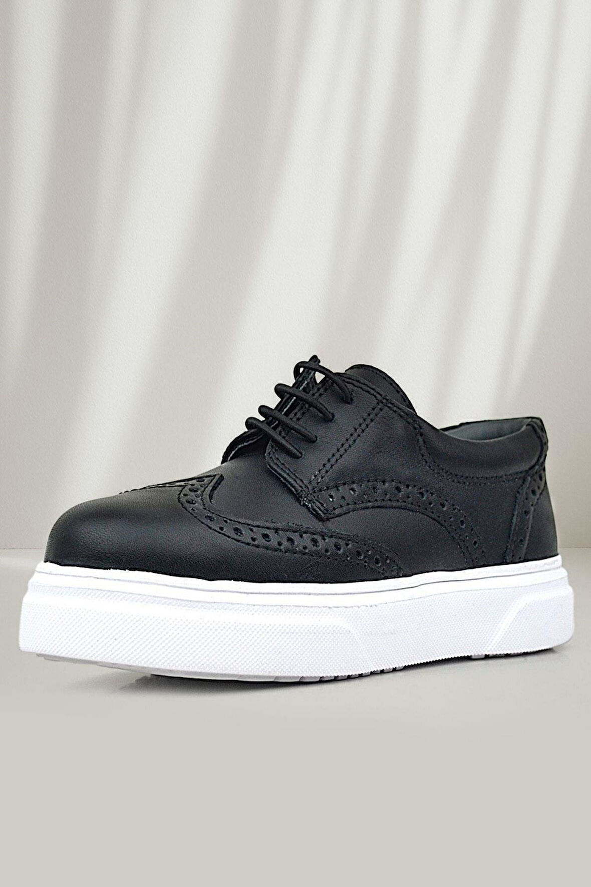 Rakerplus Hakiki Deri Siyah Beyaz Taban Oxford Çocuk Klasik Ayakkabı