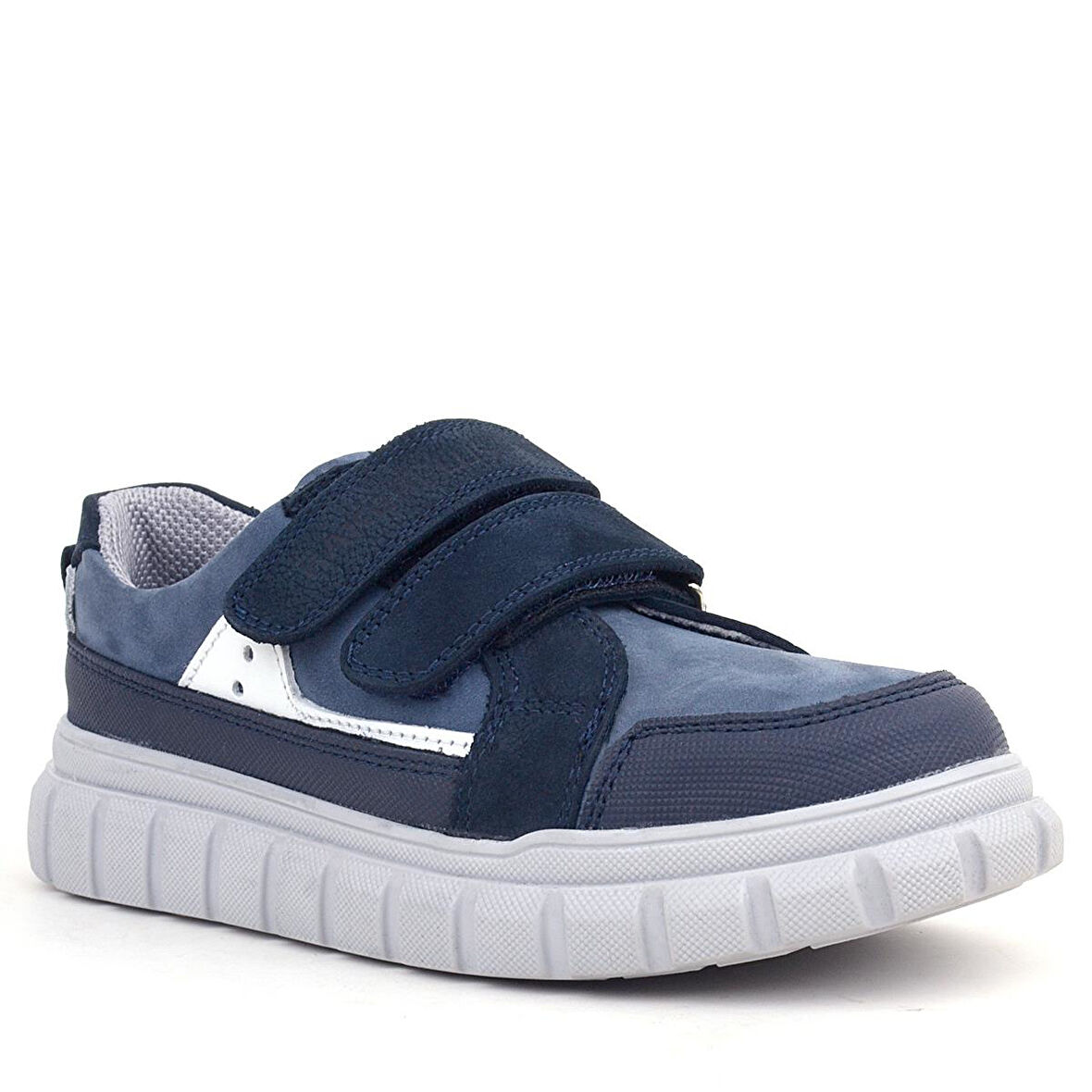 Rakerplus Hakiki Deri Lacivert Beyaz Cırtlı Çocuk Günlük Spor Okul Ayakkabı